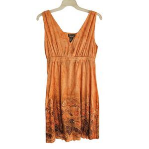 Jane Ashley Dress Large Orange Brown V-neck Sleeveless Empire Waist